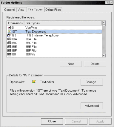 Folder Options, File Types